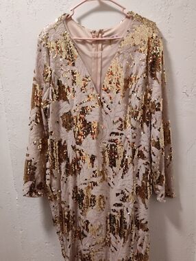 Fashion Nova Gold Sequin Long Sleeve Dress on Blush